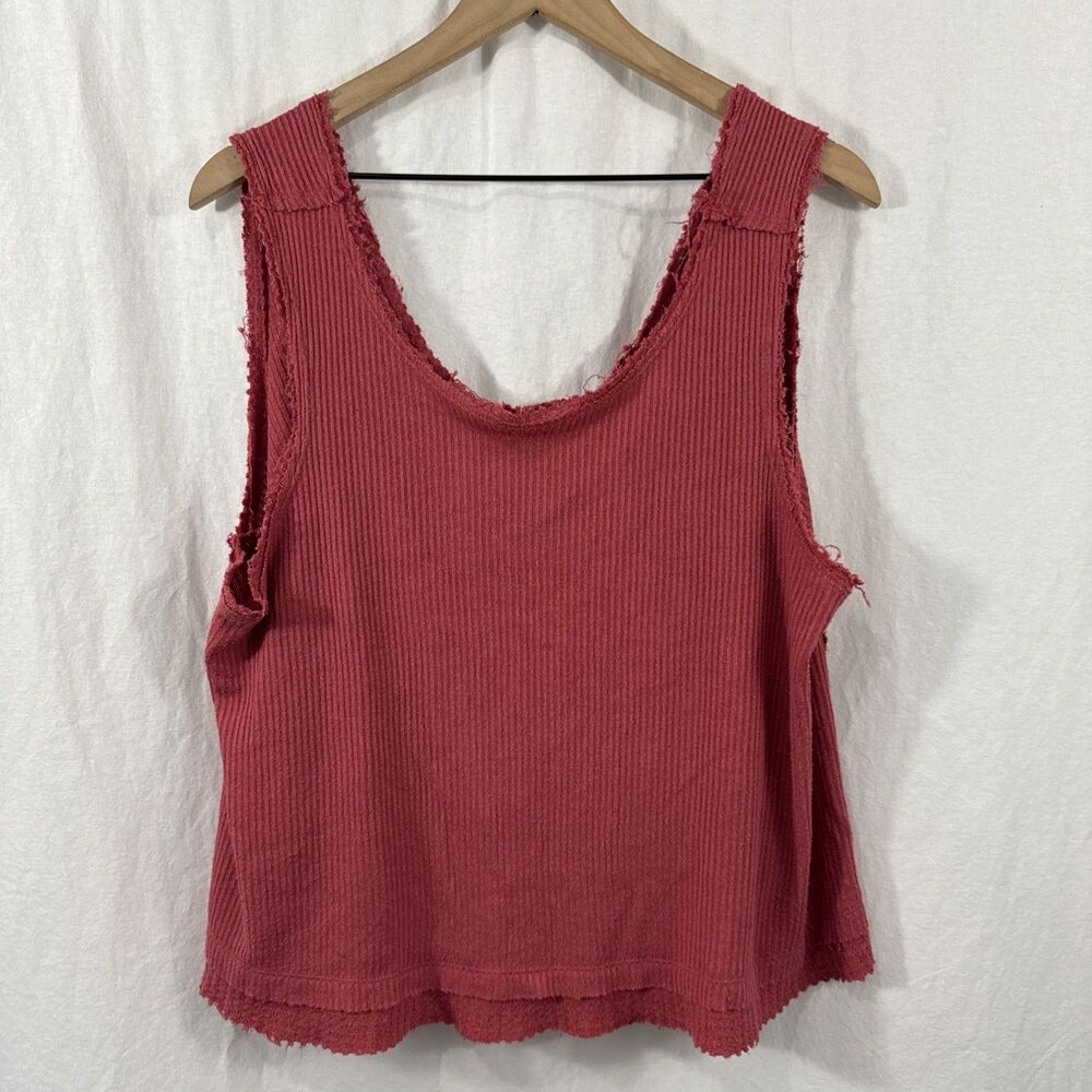 We The Free New Love Red Pink Ribbed Raw Hem Distressed Tank Womens Sz S